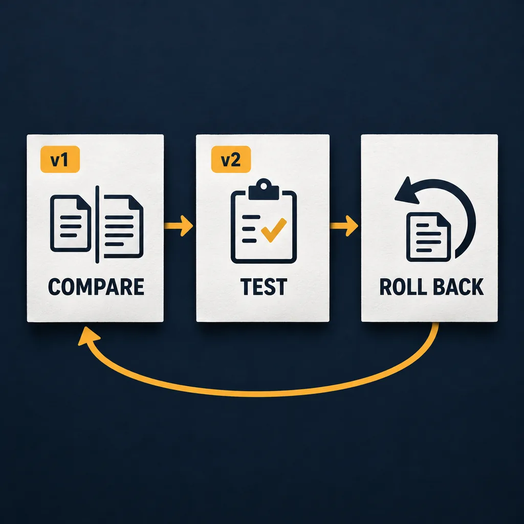 A prompt workflow that compares versions, tests the same cases, and keeps a rollback path.